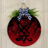 Baphomet lucifer Round Wooden Sign