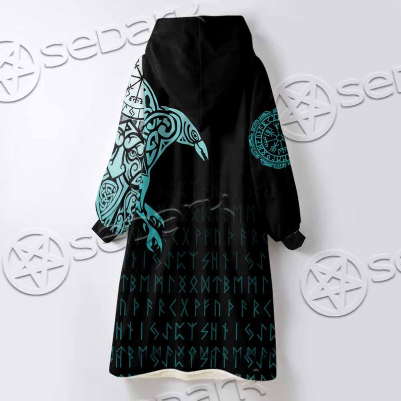 Vikings The Raven Of Odin Tattoo SED-0990 Oversized Sherpa Blanket Hoodie