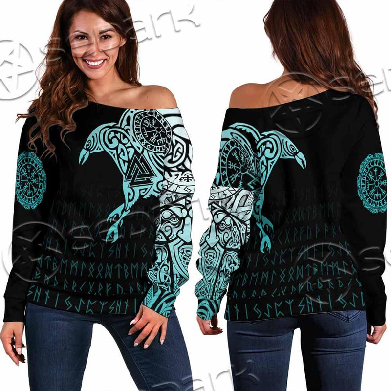 Vikings The Raven Of Odin Tattoo SED-0990 Off Shoulder Sweaters