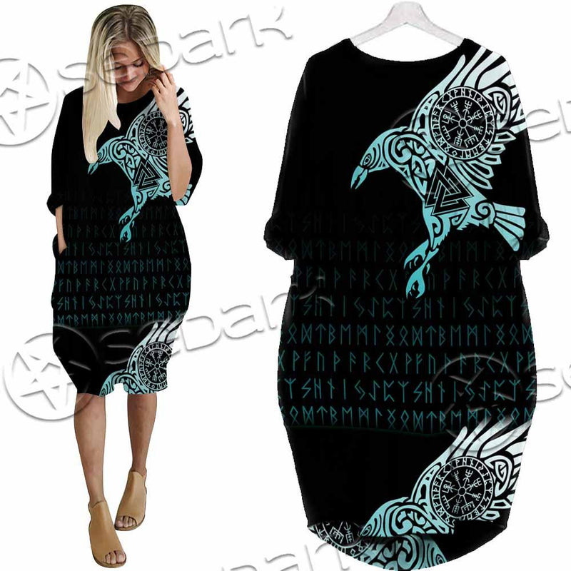 Vikings The Raven Of Odin Tattoo SED-0990 Batwing Pocket Dress