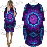 Cosmic Of Purple And Black Laser Lights SED-0995 Batwing Pocket Dress