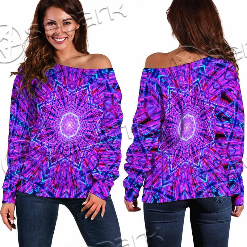 Psychedelic Glowing Abstract Neon Light SED-0997 Off Shoulder Sweaters