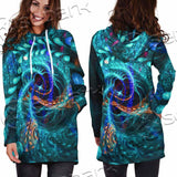 Fractal Colored Abstract Round Curves And Lines SED-1000 Hoodie Dress