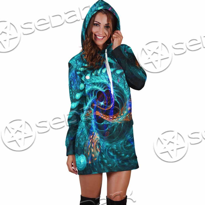Fractal Colored Abstract Round Curves And Lines SED-1000 Hoodie Dress