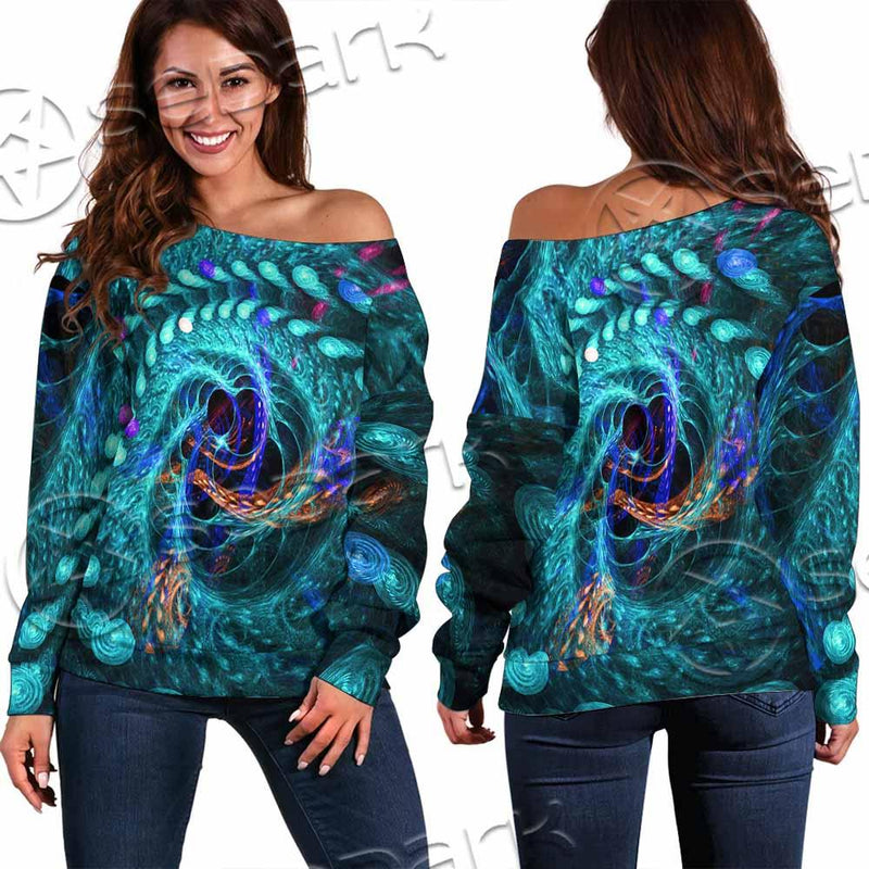Fractal Colored Abstract Round Curves And Lines SED-1000 Off Shoulder Sweaters