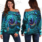 Fractal Colored Abstract Round Curves And Lines SED-1000 Off Shoulder Sweaters