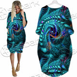 Fractal Colored Abstract Round Curves And Lines SED-1000 Batwing Pocket Dress