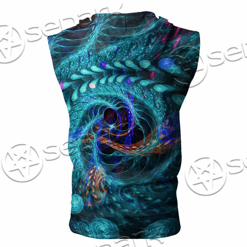 Fractal Colored Abstract Round Curves And Lines SED-1000 Zip Sleeveless Hoodie