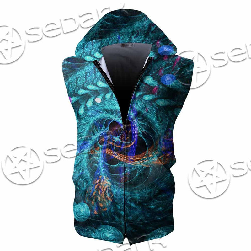 Fractal Colored Abstract Round Curves And Lines SED-1000 Zip Sleeveless Hoodie