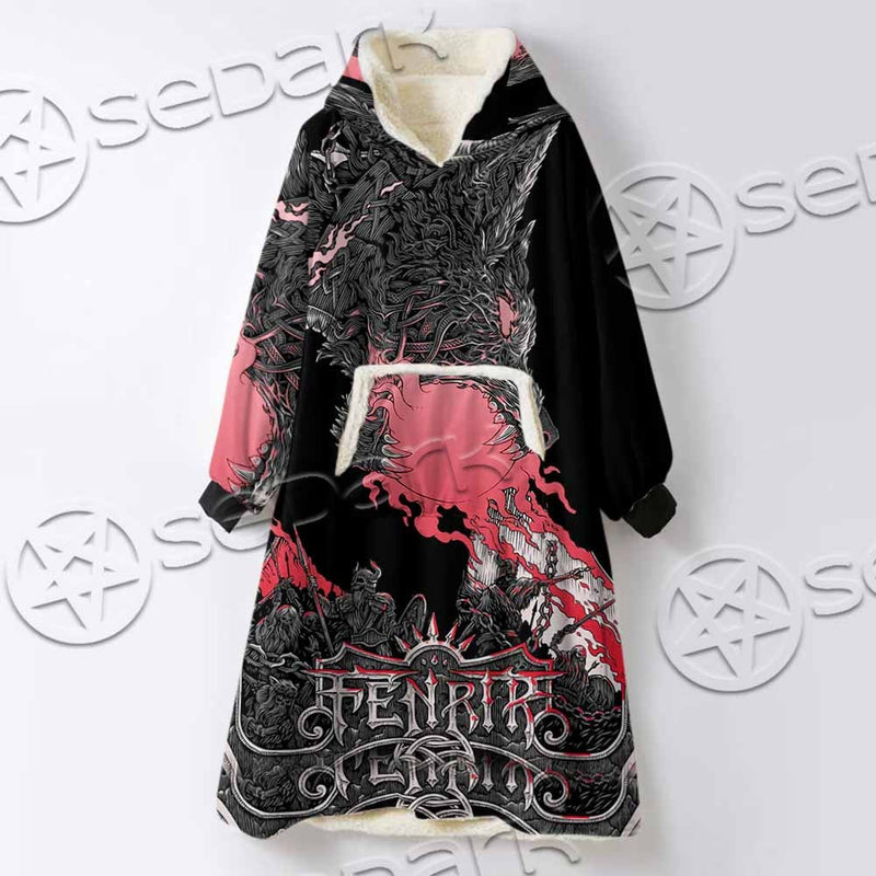 Fenrir Norse Wolf In Nordic Mythology SED-1010 Oversized Sherpa Blanket Hoodie