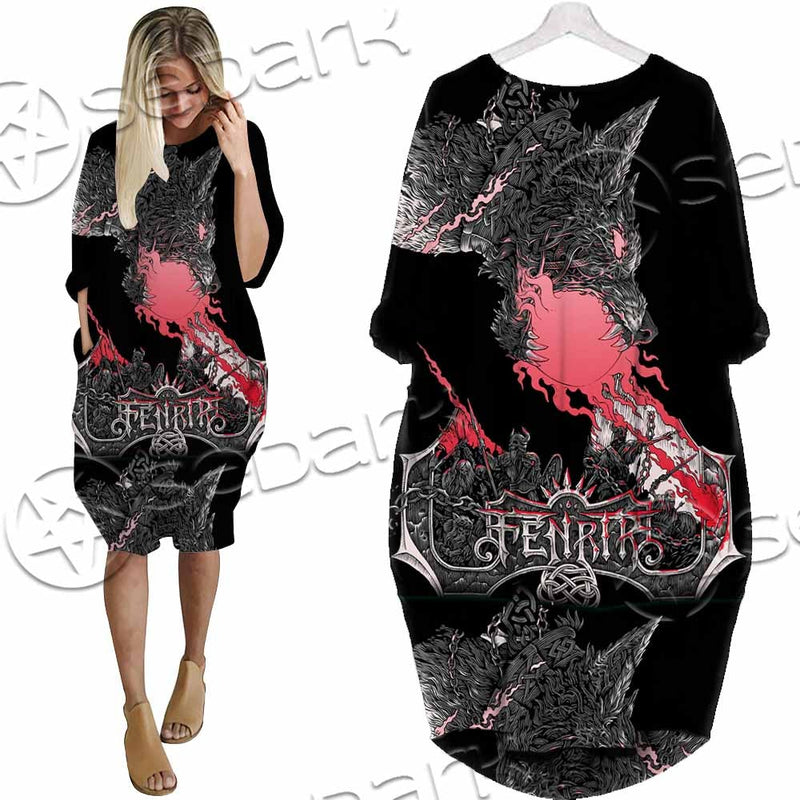 Fenrir Norse Wolf In Nordic Mythology SED-1010 Batwing Pocket Dress