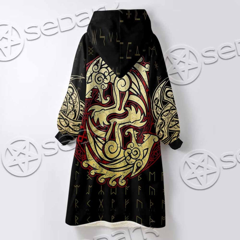 Viking Dragon Norse Mythology Valknut Nordic SED-1011 Oversized Sherpa Blanket Hoodie
