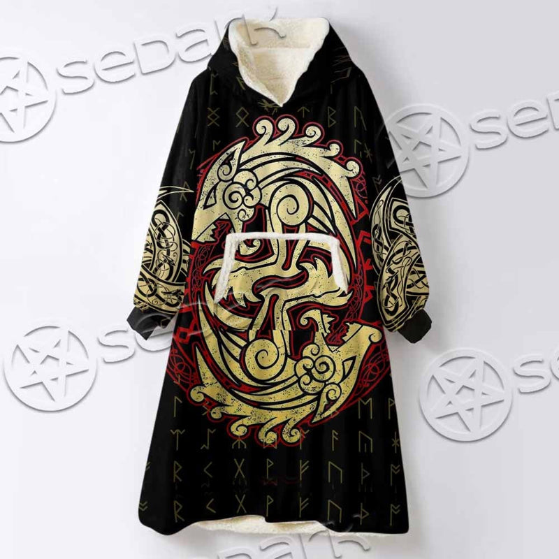 Viking Dragon Norse Mythology Valknut Nordic SED-1011 Oversized Sherpa Blanket Hoodie