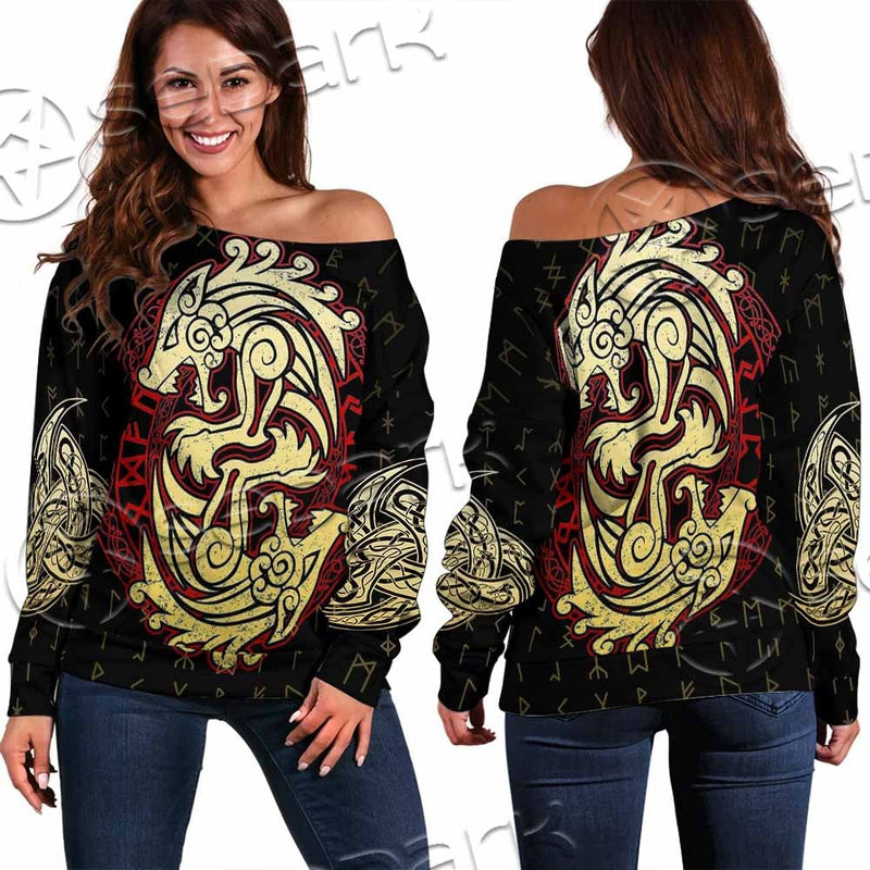 Viking Dragon Norse Mythology Valknut Nordic SED-1011 Off Shoulder Sweaters