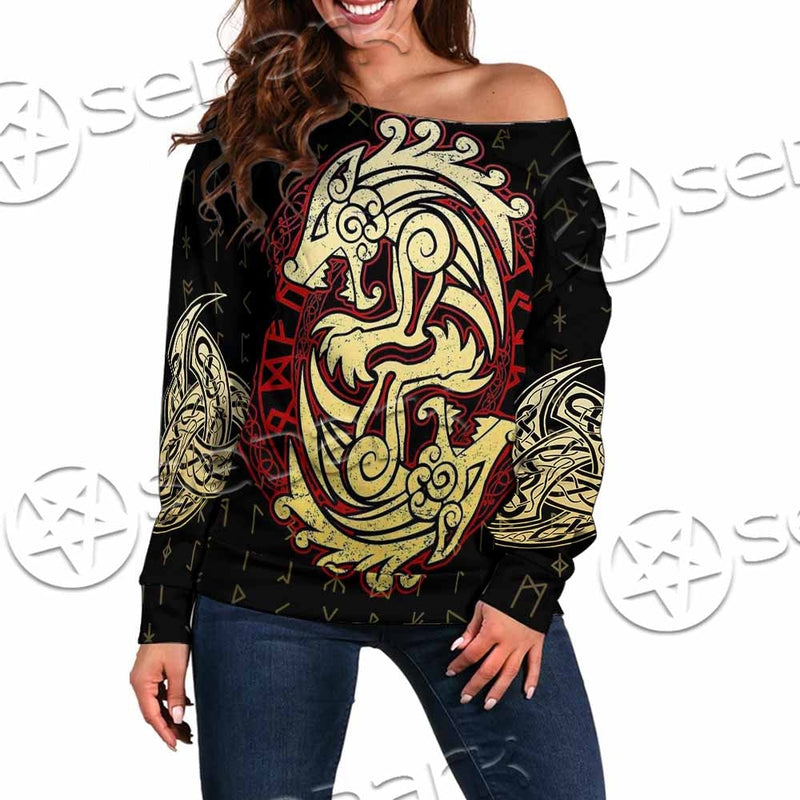 Viking Dragon Norse Mythology Valknut Nordic SED-1011 Off Shoulder Sweaters