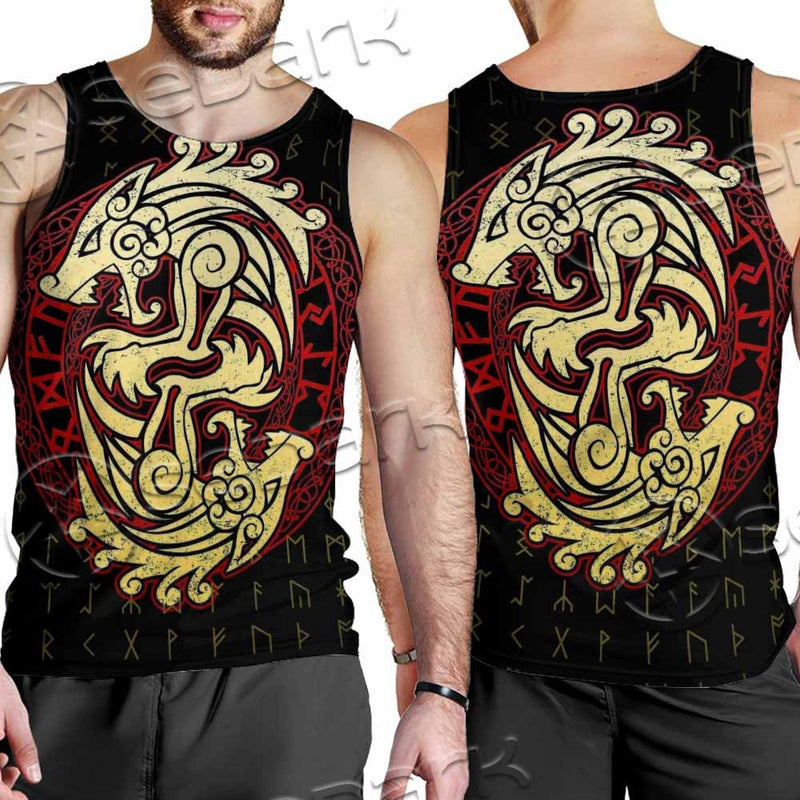 Viking Dragon Norse Mythology Valknut Nordic SED-1011 Men Tank-tops