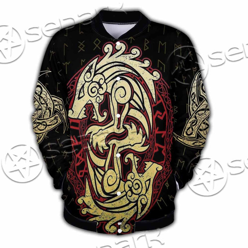 Viking Dragon Norse Mythology Valknut Nordic SED-1011 Button Jacket