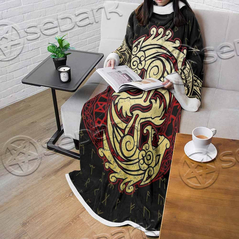 Viking Dragon Norse Mythology Valknut Nordic SED-1011 Sleeved Blanket