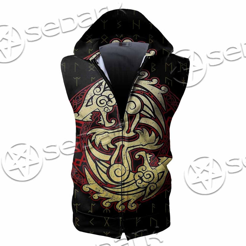 Viking Dragon Norse Mythology Valknut Nordic SED-1011 Zip Sleeveless Hoodie