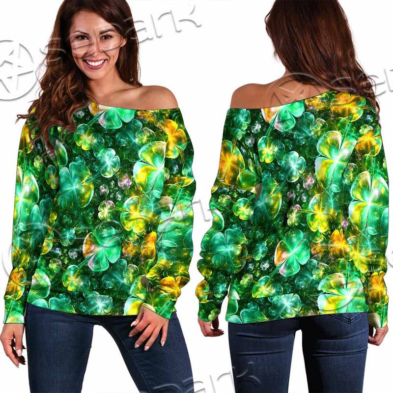 Psychedelic St.Patrick'S Day Clover Green SED-1013 Off Shoulder Sweaters