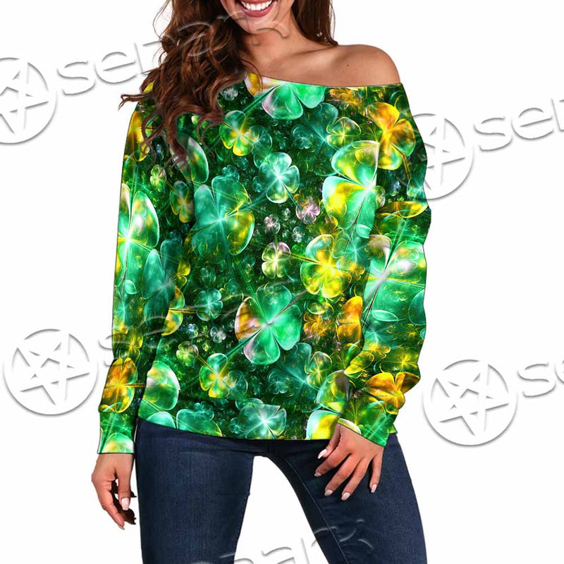 Psychedelic St.Patrick'S Day Clover Green SED-1013 Off Shoulder Sweaters