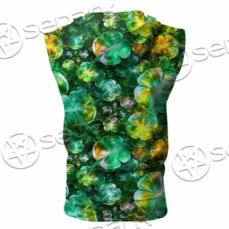 Psychedelic St.Patrick'S Day Clover Green SED-1013 Zip Sleeveless Hoodie