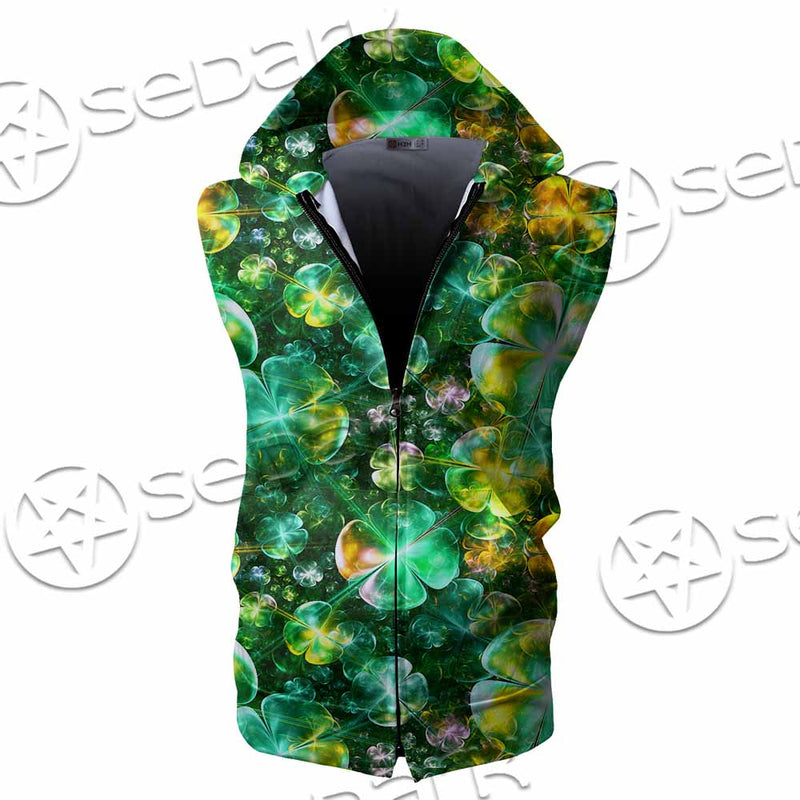 Psychedelic St.Patrick'S Day Clover Green SED-1013 Zip Sleeveless Hoodie