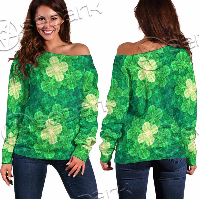 Psychedelic St.Patrick'S Day Clover Seamless SED-1014 Off Shoulder Sweaters