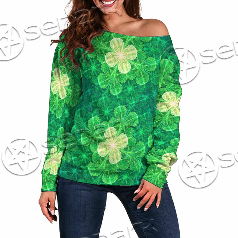 Psychedelic St.Patrick'S Day Clover Seamless SED-1014 Off Shoulder Sweaters