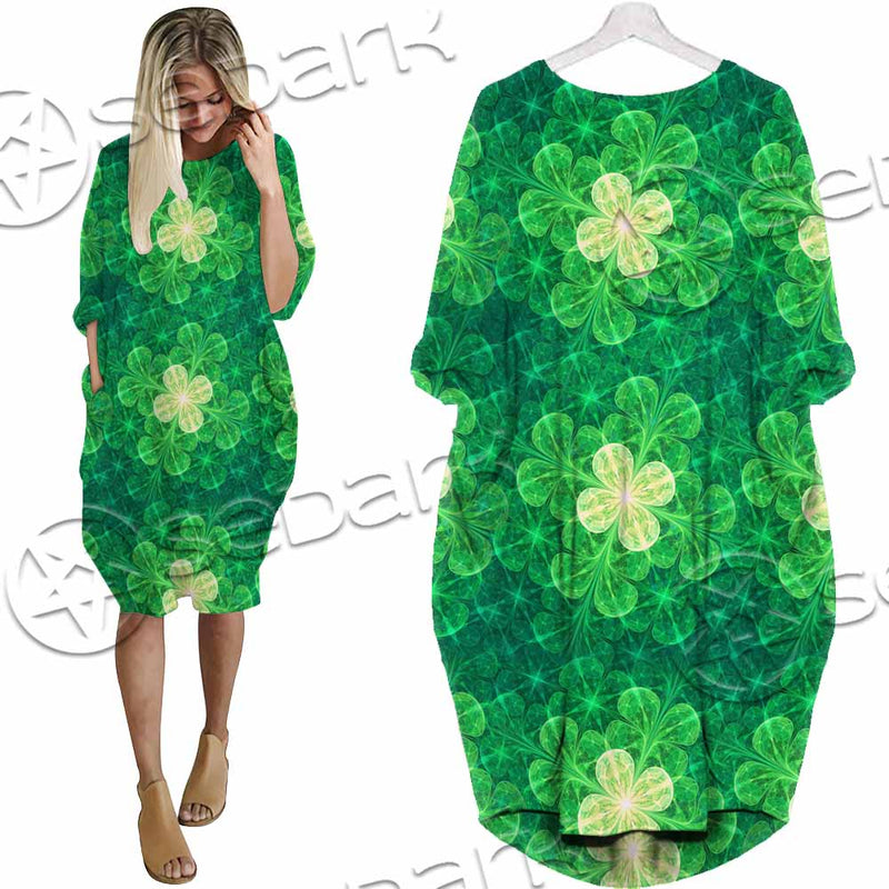 Psychedelic St.Patrick'S Day Clover Seamless SED-1014 Batwing Pocket Dress