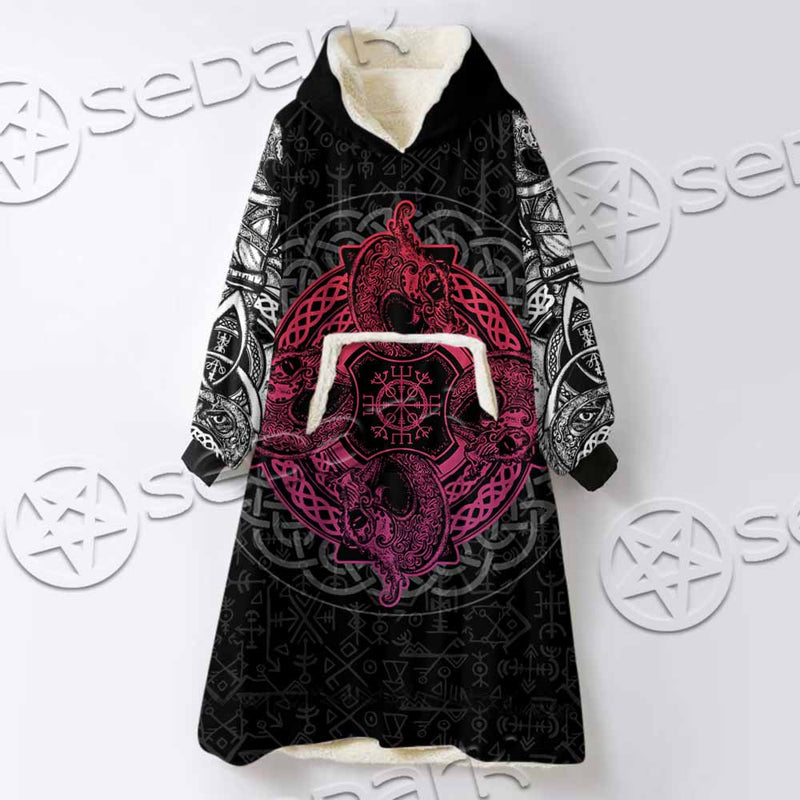 Dragons Nordic Celtic Cross Ethnic Style SED-1015 Oversized Sherpa Blanket Hoodie