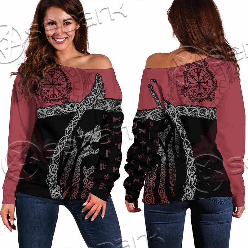 Viking Tribal Odin Head SED-1016 Off Shoulder Sweaters