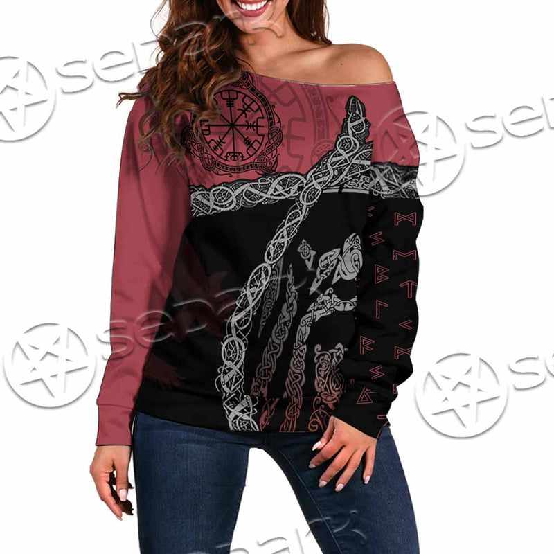 Viking Tribal Odin Head SED-1016 Off Shoulder Sweaters