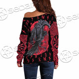 Viking Raven With Blood Moon SED-1019 Off Shoulder Sweaters