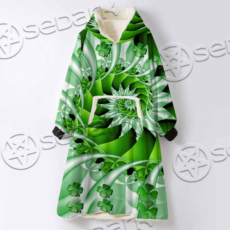 Clover Green Fractal St.Patrick'S Day SED-1022 Oversized Sherpa Blanket Hoodie