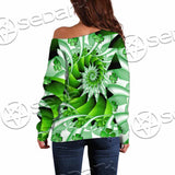Clover Green Fractal St.Patrick'S Day SED-1022 Off Shoulder Sweaters