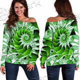 Clover Green Fractal St.Patrick'S Day SED-1022 Off Shoulder Sweaters