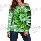 Clover Green Fractal St.Patrick'S Day SED-1022 Off Shoulder Sweaters