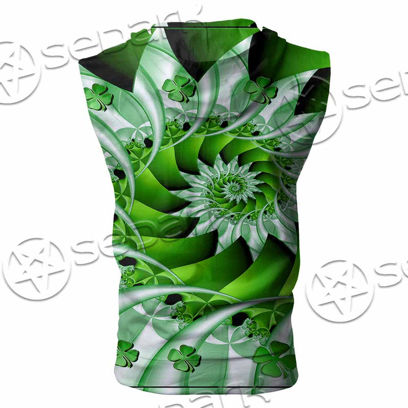 Clover Green Fractal St.Patrick'S Day SED-1022 Zip Sleeveless Hoodie