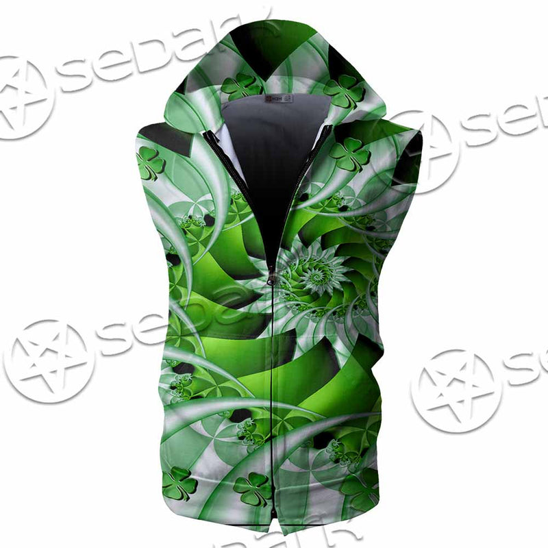 Clover Green Fractal St.Patrick'S Day SED-1022 Zip Sleeveless Hoodie