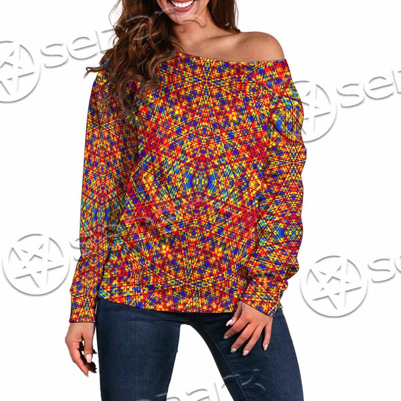 Psychedelic Seamless Pattern SED-1029 Off Shoulder Sweaters
