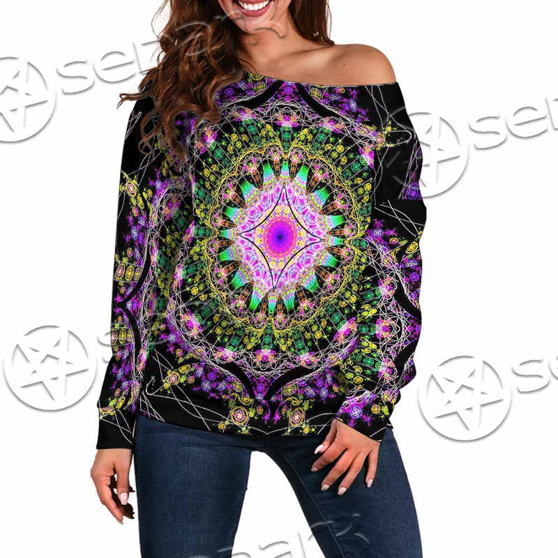 Colorful Mandala Fractal Pattern Trippy SED-1031 Off Shoulder Sweaters