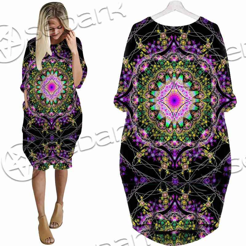 Colorful Mandala Fractal Pattern Trippy SED-1031 Batwing Pocket Dress
