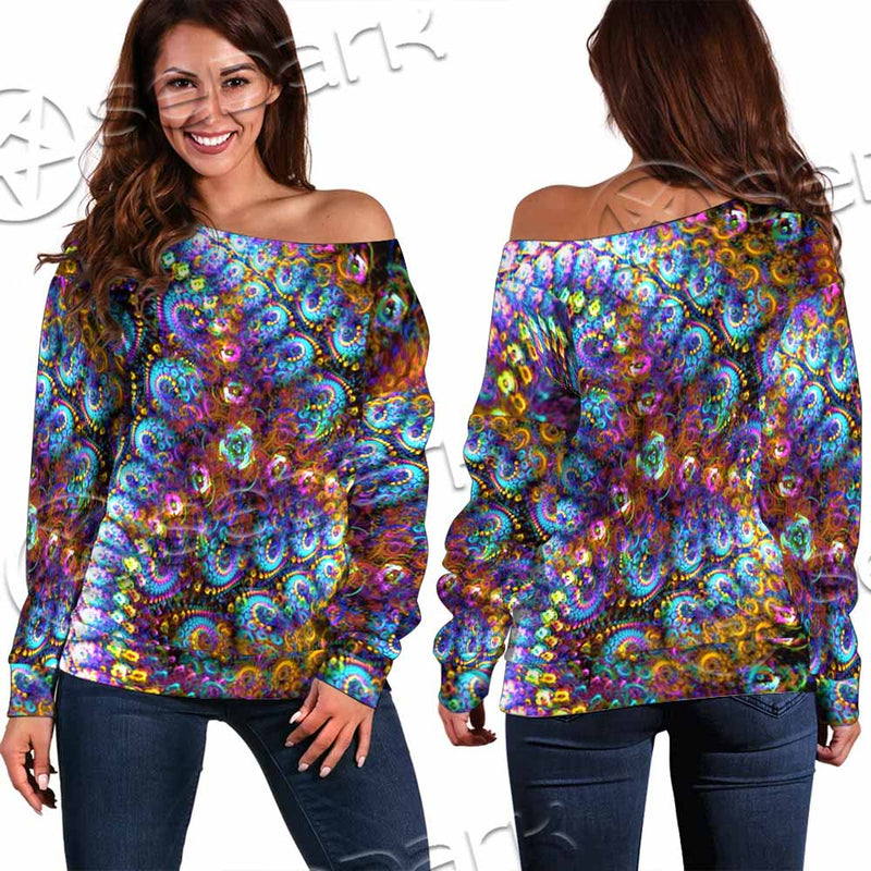 Take A Walk On The Weird Side Fractal SED-1032 Off Shoulder Sweaters