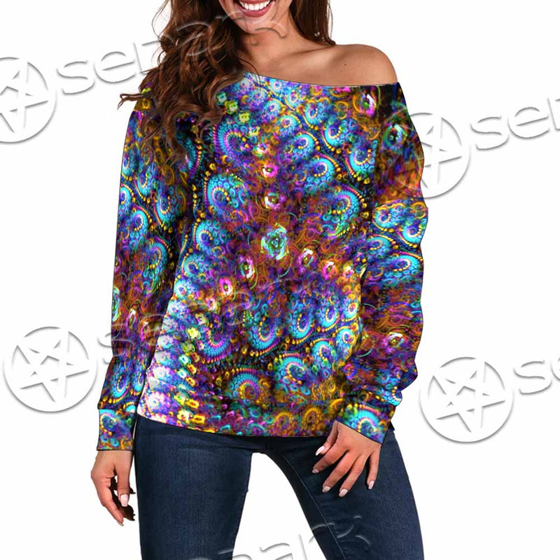 Take A Walk On The Weird Side Fractal SED-1032 Off Shoulder Sweaters