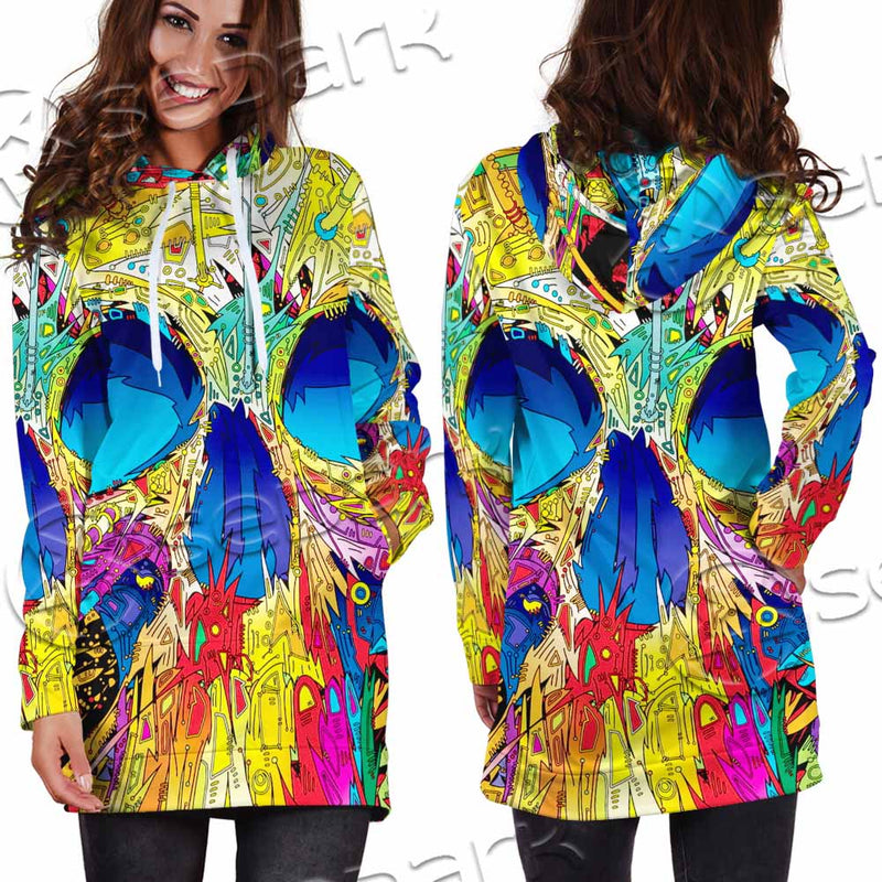 Abstract Crazy Skull SED-1034 Hoodie Dress