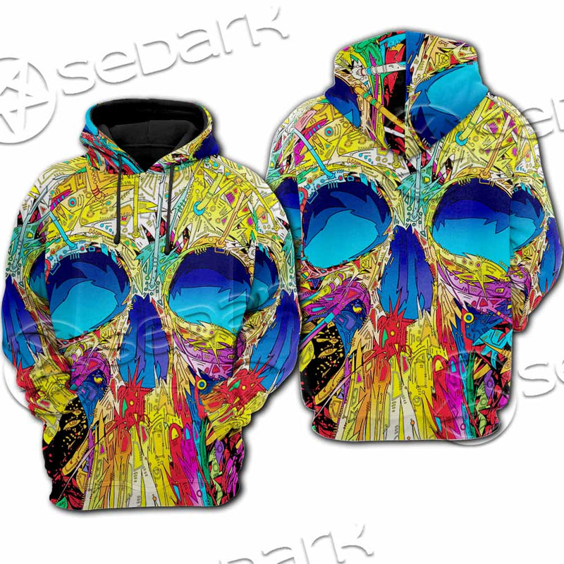 Abstract Crazy Skull SED-1034 Hoodie & Zip Hoodie Raglan