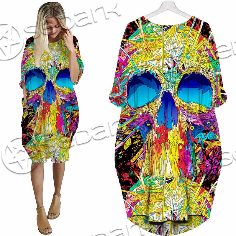 Abstract Crazy Skull SED-1034 Batwing Pocket Dress
