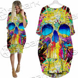 Abstract Crazy Skull SED-1034 Batwing Pocket Dress