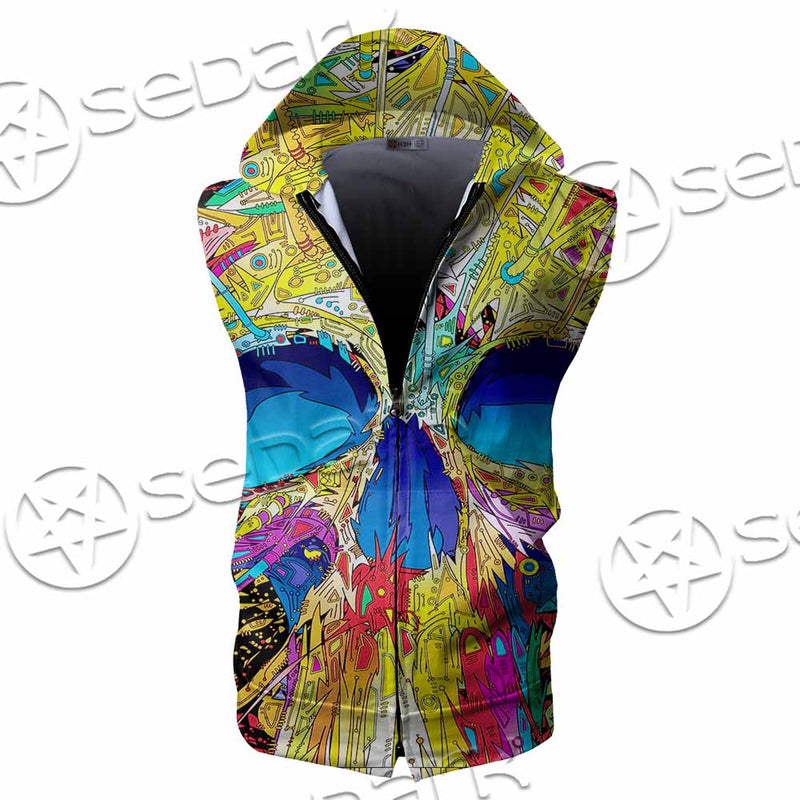 Abstract Crazy Skull SED-1034 Zip Sleeveless Hoodie